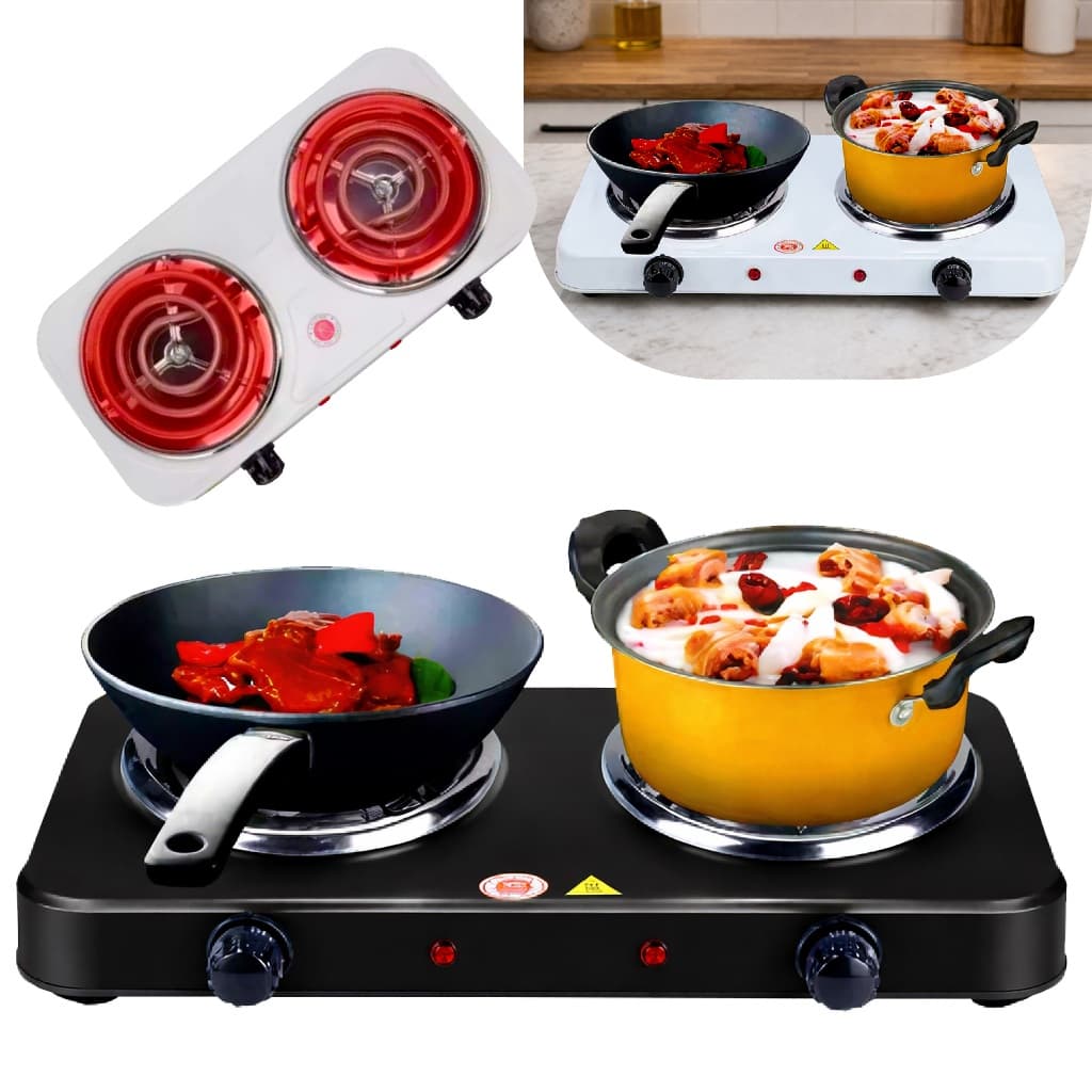 Mini Fogão Fogareiro Elétrico Portátil 2000w 110v Ou 220v Até 600 °c 2 Bocas Linha Premium