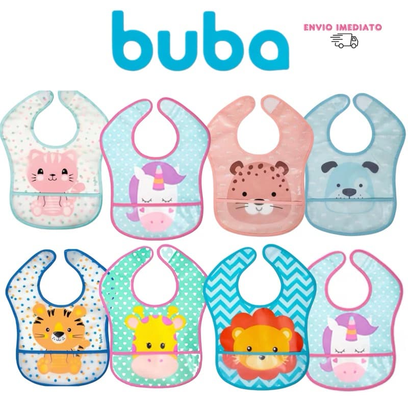 BABADOR INFANTIL BEBÊ COM BOLSO IMPERMEÁVEL BUBA ONCINHA CACHORRO GATINHA TIGRINHO