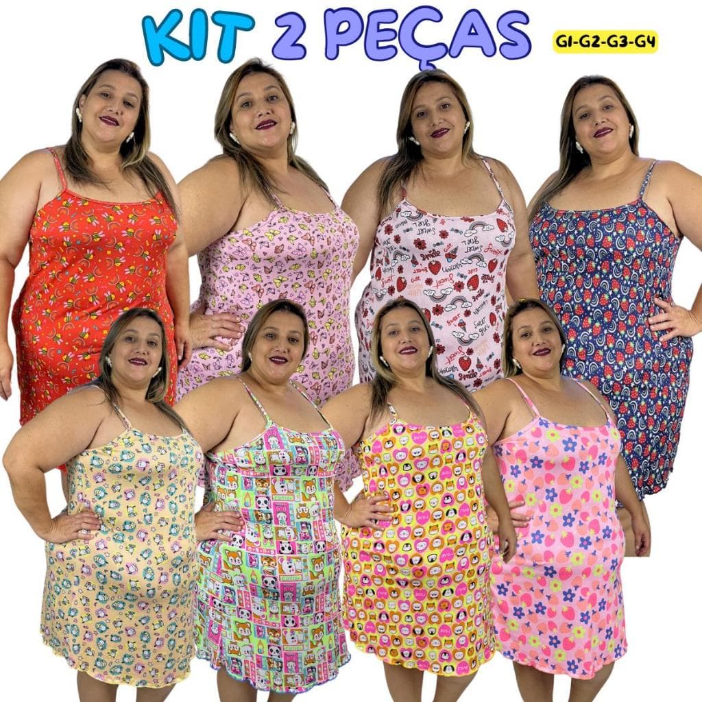 Kit 2 Camisolas Feminina Estampado Com Alcinha Plus Size Do XGG ao G4