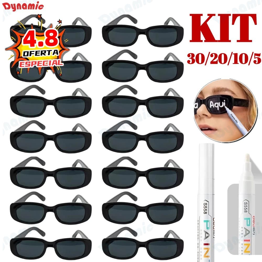 Kit 30/20/10/5 Oculos Vintage Retro Preto Liso + Caneta Giz Festa Casamento Evento Balada Despedidas Cor Preto