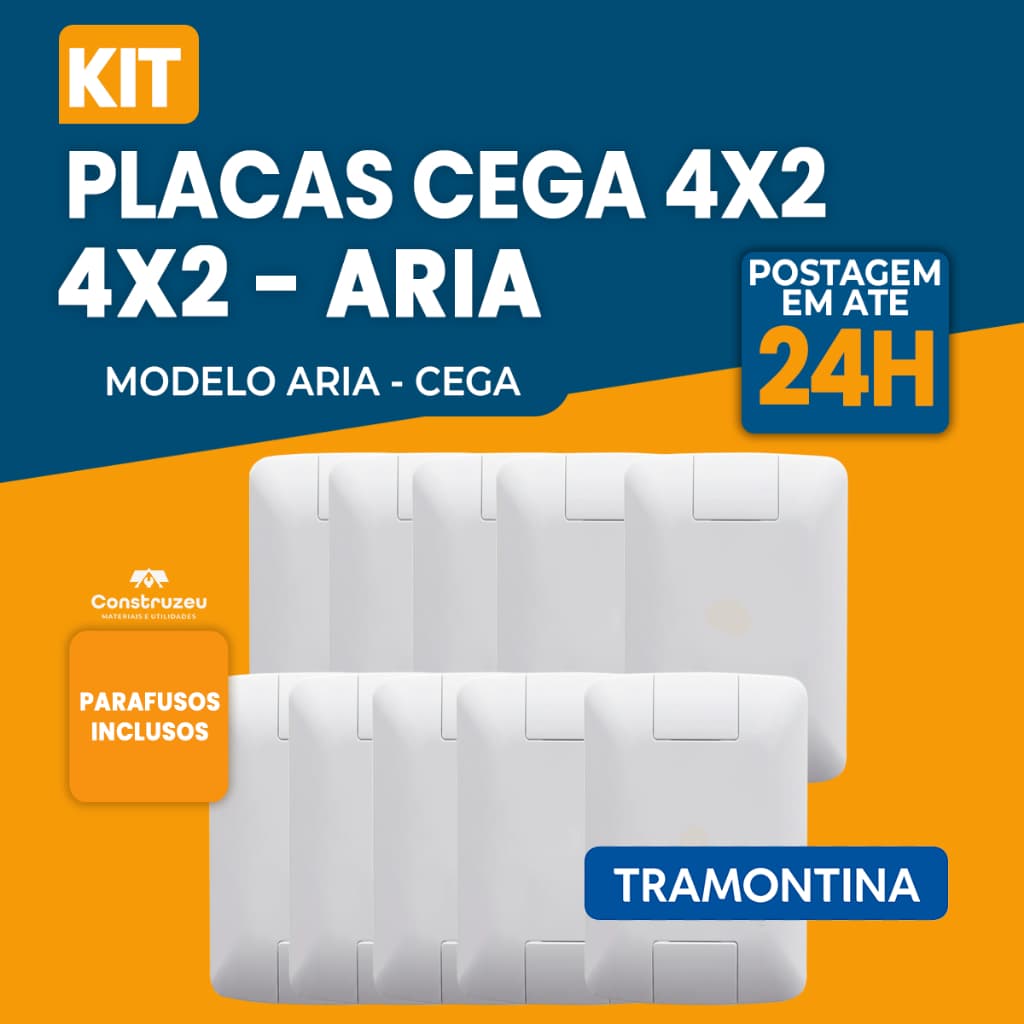 Kit Placa Cega 4x2 Linha Aria Tampo Tomada Eletrica - TRAMONTINA