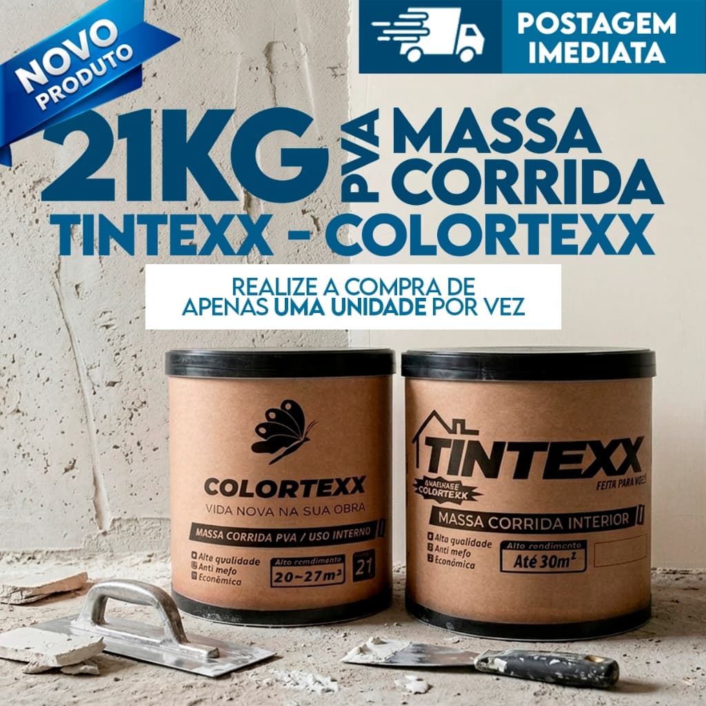 Massa Corrida 21kg Tintexx Parede Interna e Externa Revestimento Branco Liso Pronto para Uso Império