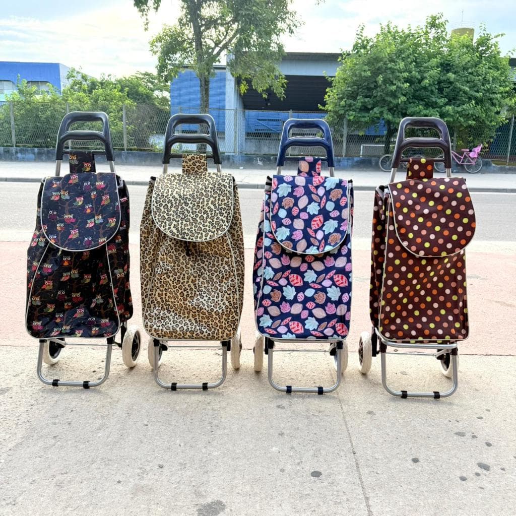 Carrinho de Feira Dobrável Reforçado Grande com Rodas Bolsa Resistente Portátil para Compras Estampas