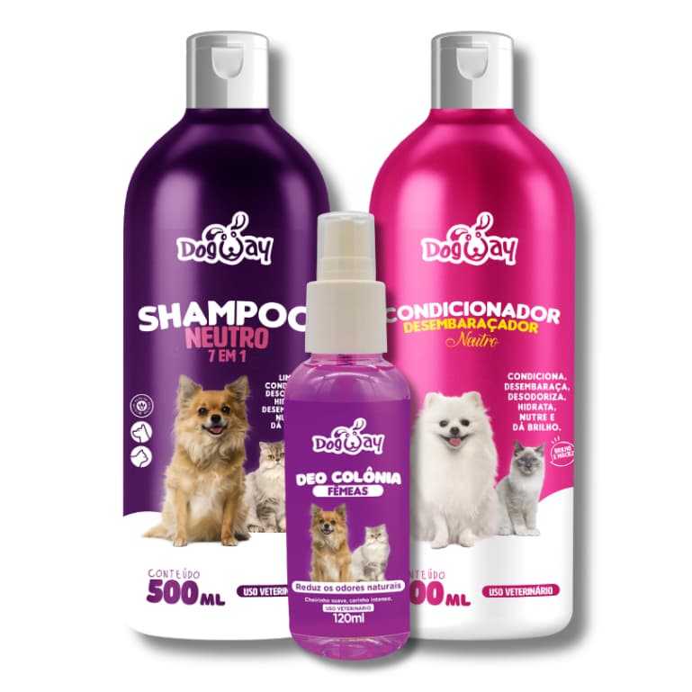 Kit Shampoo Neutro 7 em 1 e Condicionador Neutro e Deo Colônia para Cães e Gatos