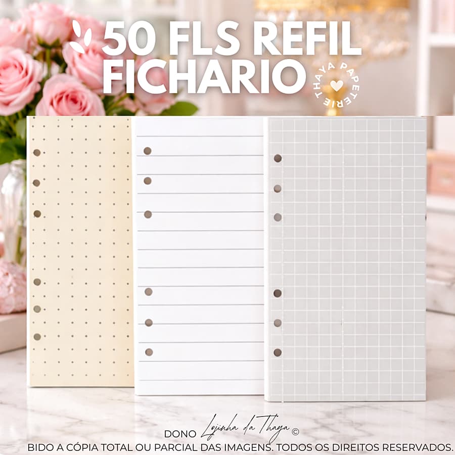 refil fichário binder 50 folhas de 90g pontilhadas quadriculadas brancas pautadas polen bullet journal  a7 a6 a5 a4