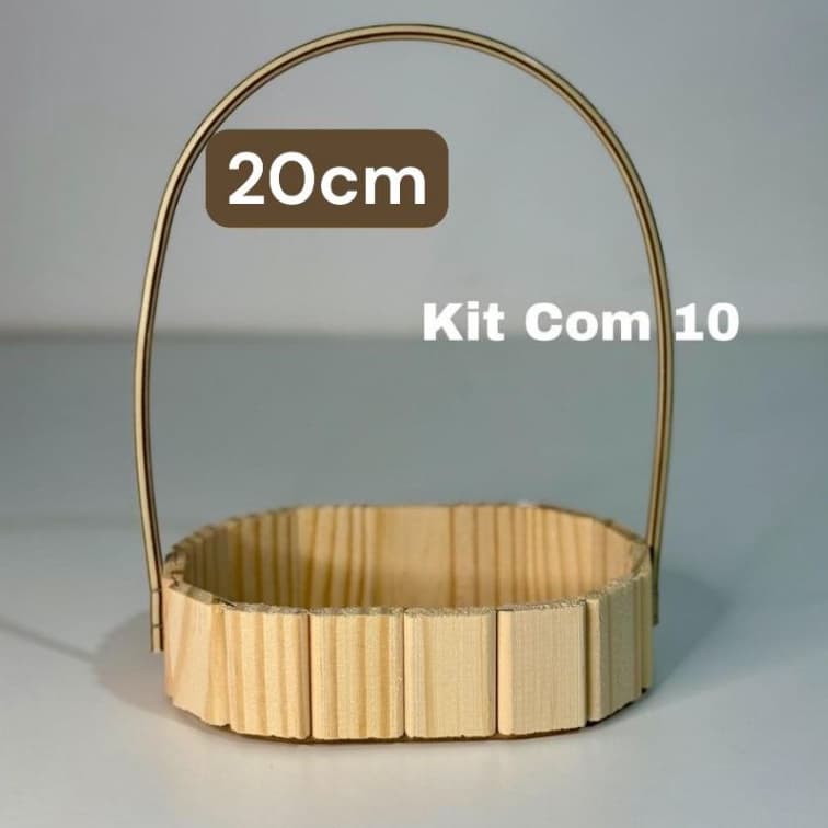 Kit 10 Cestas de Madeira Fraldeira Oval 20cm Para Presente Dias Das Mães Páscoa Namorados Natal