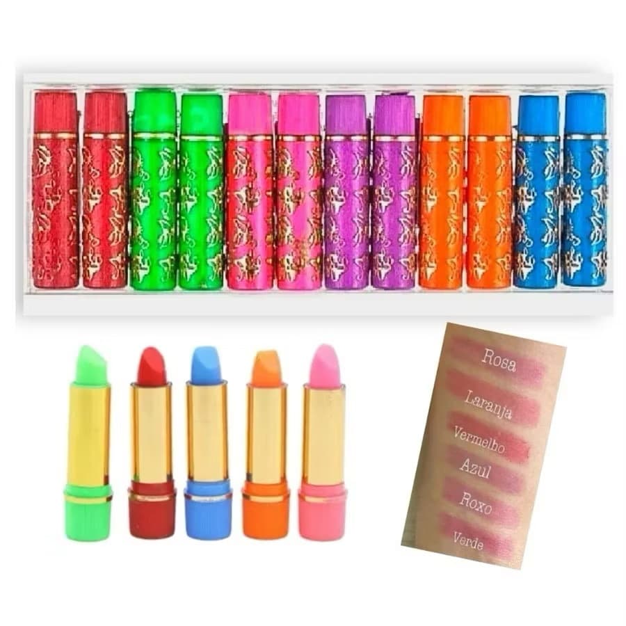 Kit Batom Mágico Coloridos da Vovó 24h Bella Femme Hidratante Longa Duração 6 ou 12 Unidades