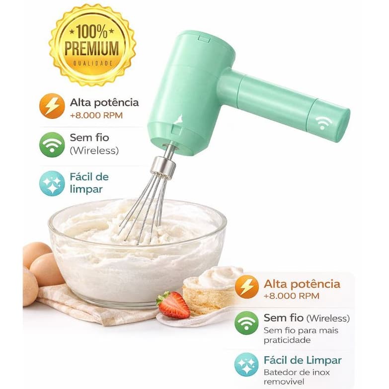 Mini Batedeira Elétrica Portátil Recarregável Sem Fio Alta Potência Mixer de Mão