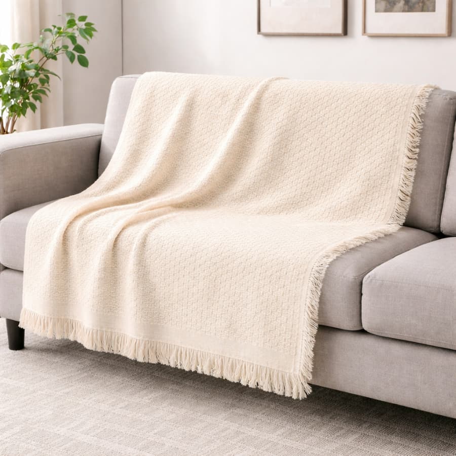 Manta Decorativa Linha Algodão Luxo 100% Artesanal Modelo Grande Capa/Protetora de Sofá Trabalhada