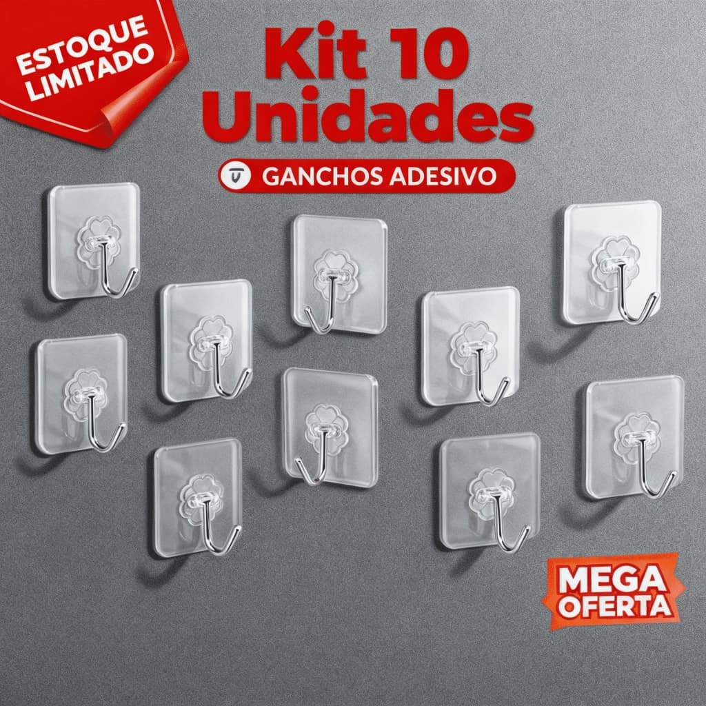 Kit Ganchos Adesivos Multi Funcional Autocolante Casa Cozinha Quarto Banheiro Organizado Parede Transparente
