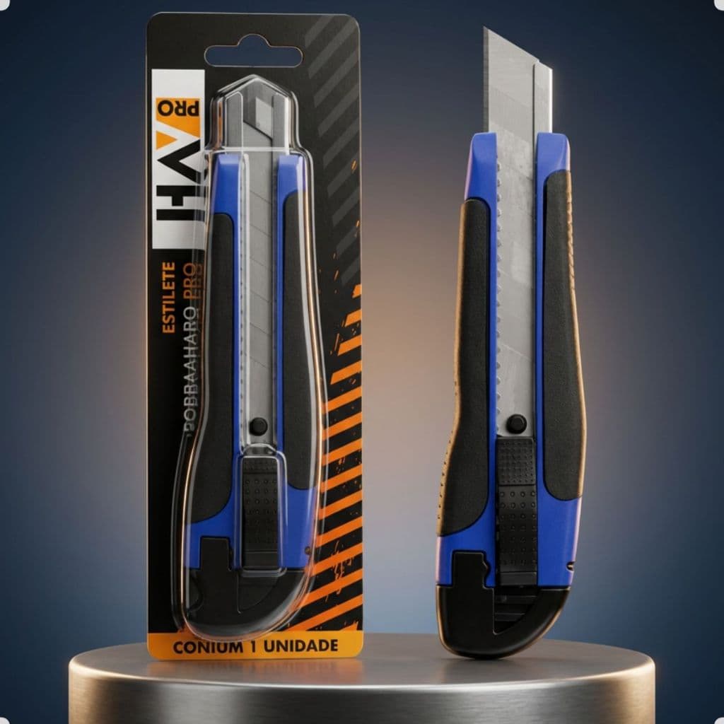 Estilete Profissional Emborrachado Com Trava 18mm e Cabo Ergonômico