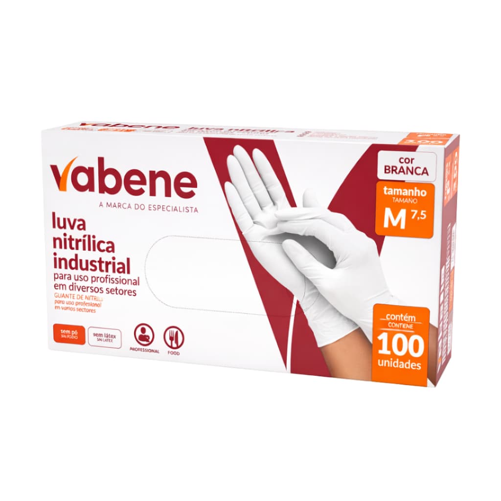 Luva Nitrílica Branca Resistente 100 Unidades Sem Pó P M G Vabene
