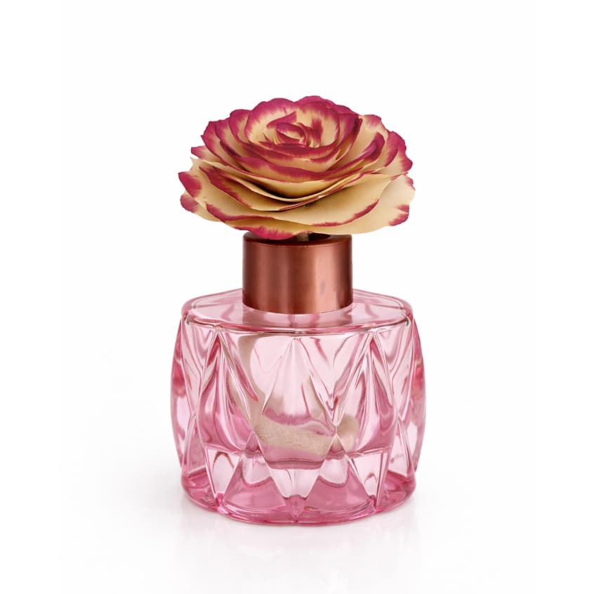 Difusor Decorativo Rosa de Ambiente Vidro 80ml Premium com Flor Decorativa e Tampa Rosa