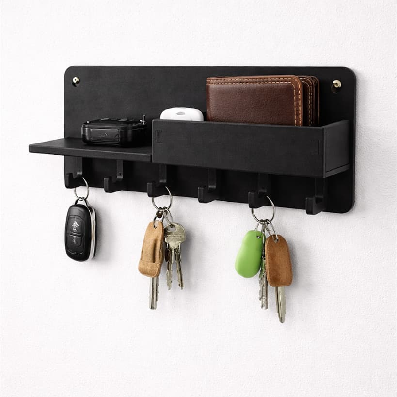 Porta Chaves Organizador Parede Decorativo Preto Moderno Ganchos Decoração