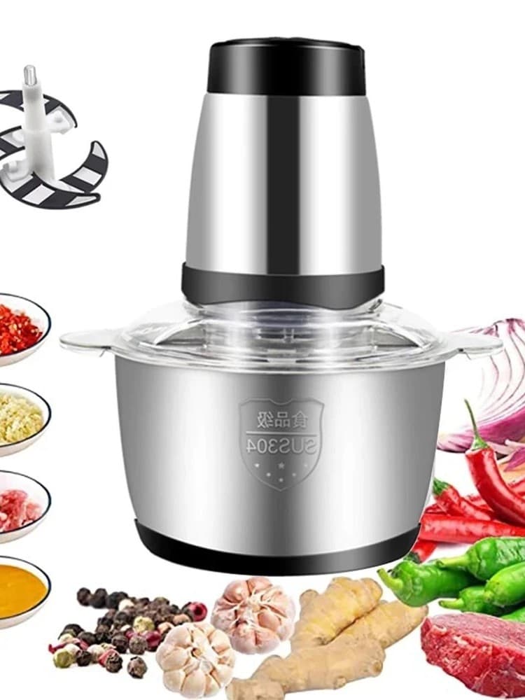 Triturador de Alimentos 2L Inox Elétrico Moedor de Carne Cozinha
