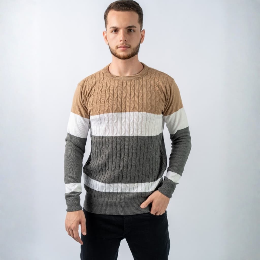Blusa Masculina De Frio Malha Grossa Com Detalhes em Trança