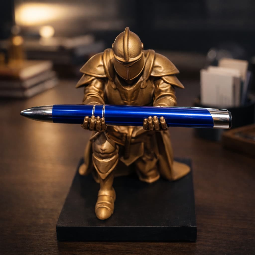 Escultura Porta-Caneta Cavaleiro Medieval | Decoração Criativa e Funcional