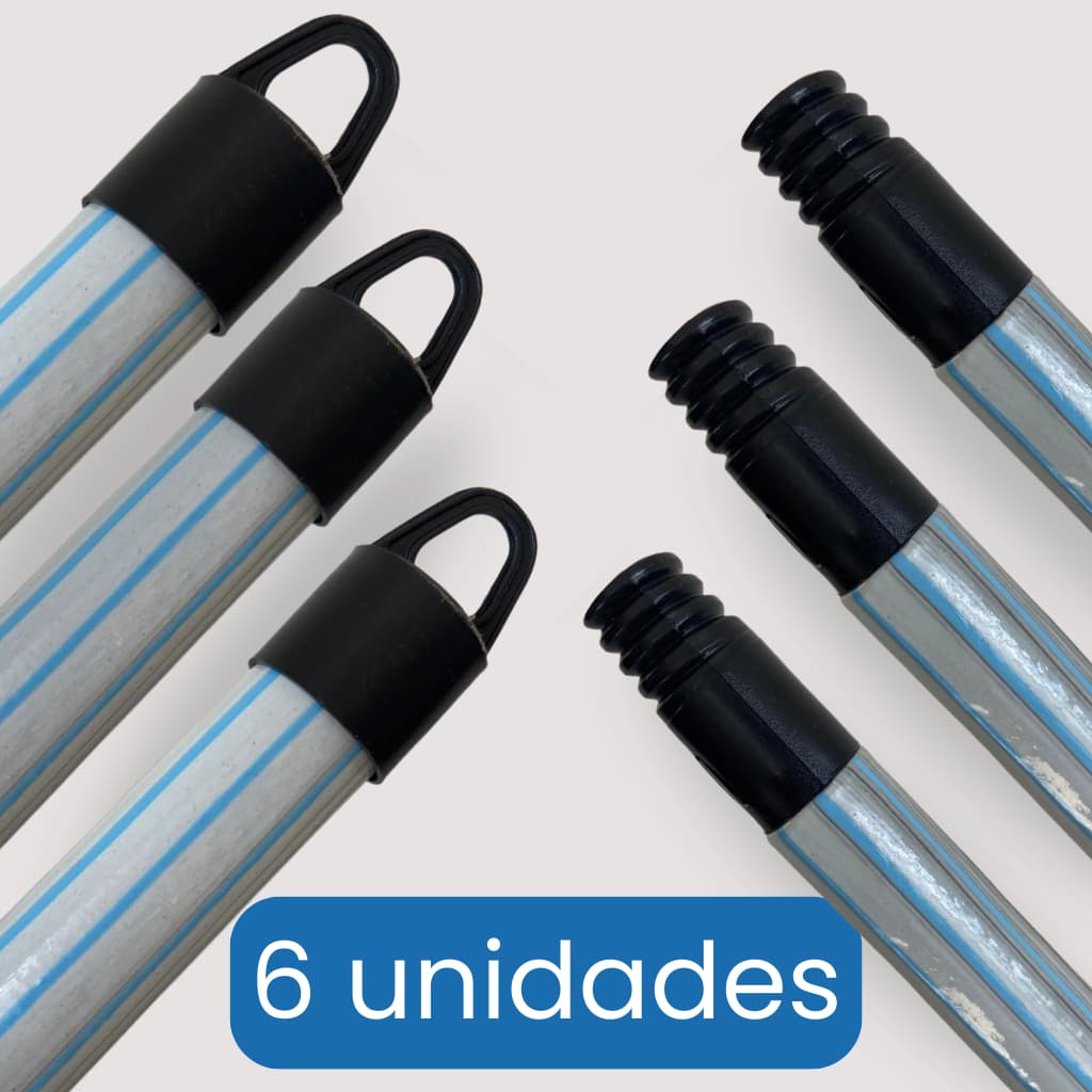 Kit 6 Unidades Cabo de Vassoura e Rodos 1,20cm Plastificados com Rosca e Ponteira de Pendurar
