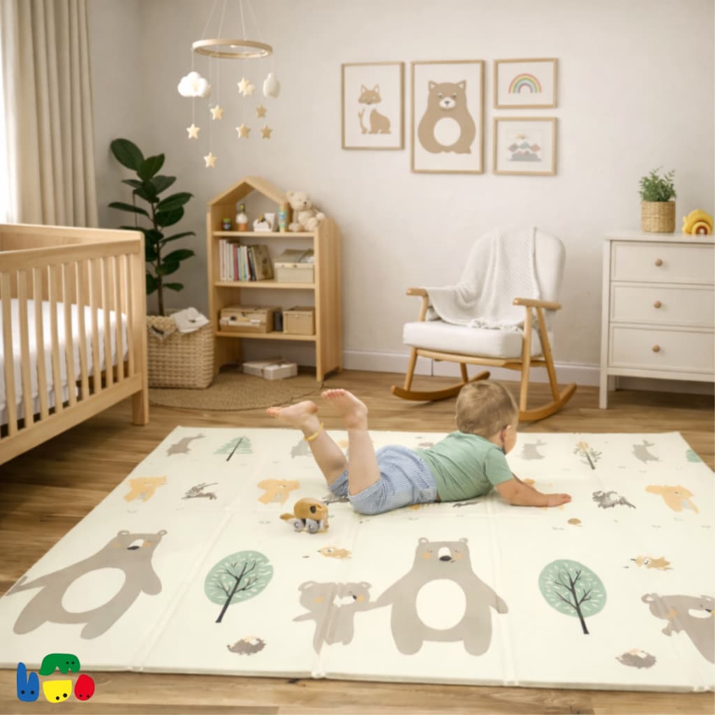 Tapete Térmico Infantil Dupla Face Dobrável Macio 2m x 1,5m Tatame Grande Estampa Urso Elefante 8mm