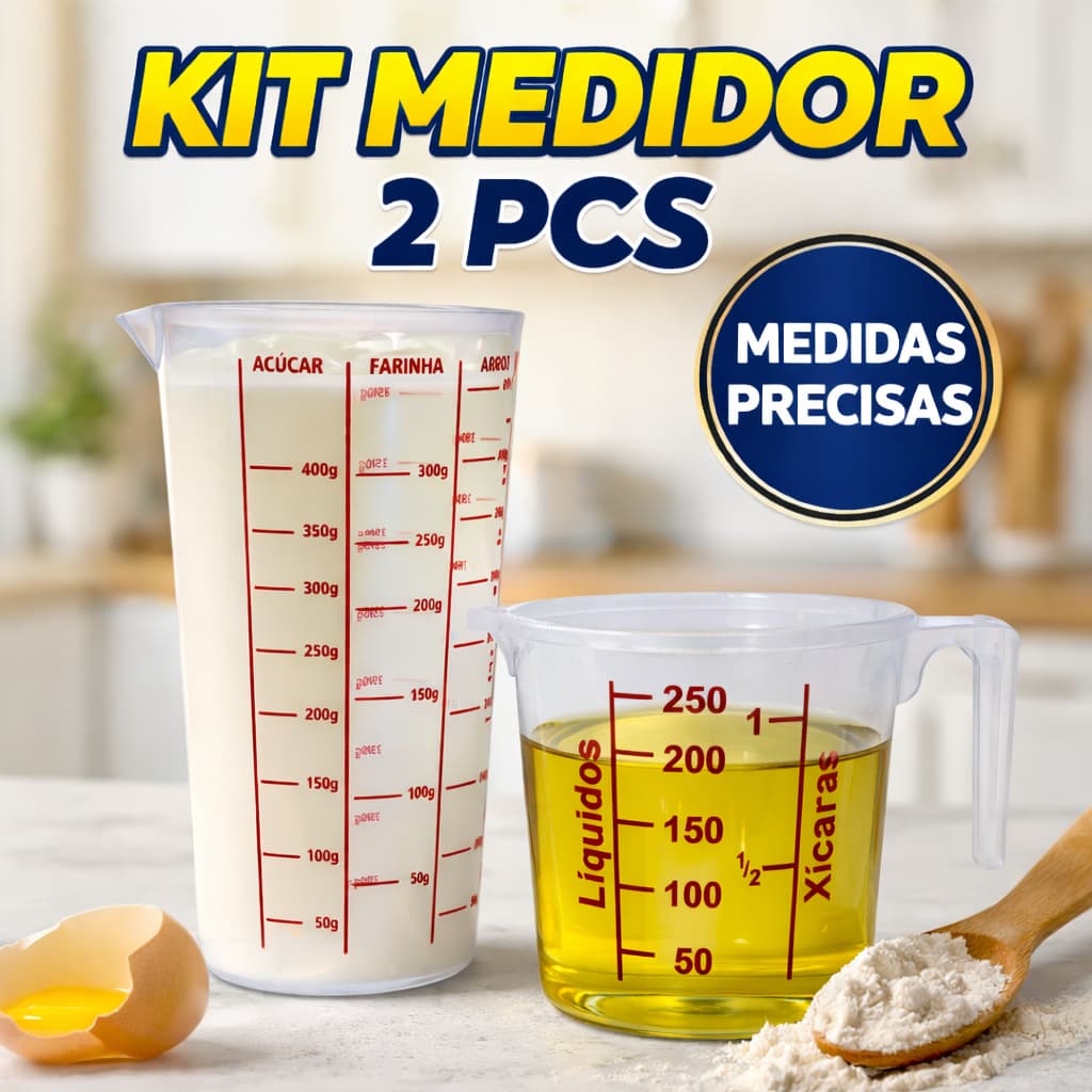 Kit Medidor Culinário Copo 500ml + Jarra 250ml Dosador Para Receitas Líquidos e Alimentos