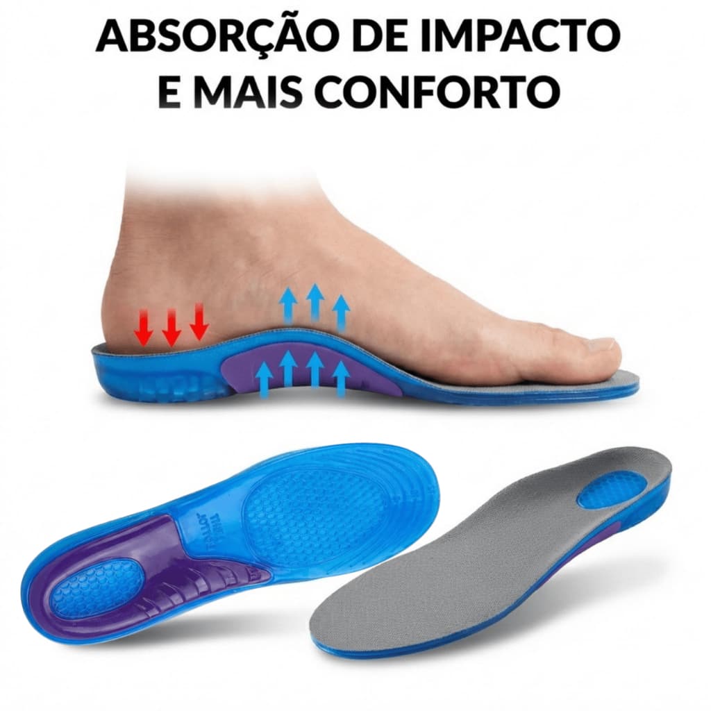 Palmilha Ortopédica Para Dores Nos Pés Aumenta Altura Ortopédica De Silicone Gel Anti Impacto Tenis