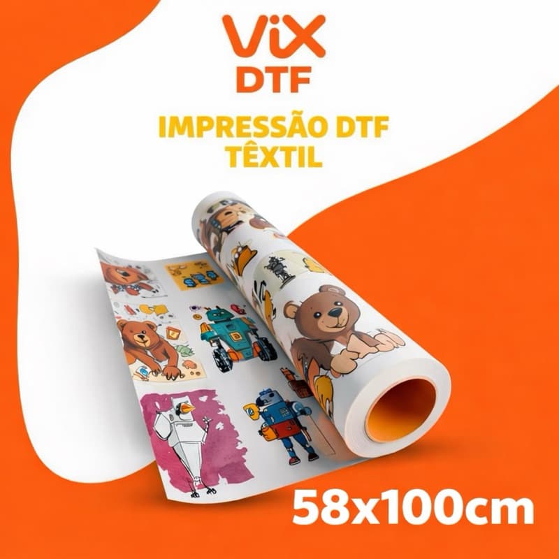 Impressão DTF Têxtil  58cmx100 Alta Qualidade I3200 Para Estamparia Blusas, camisetas e Bonés