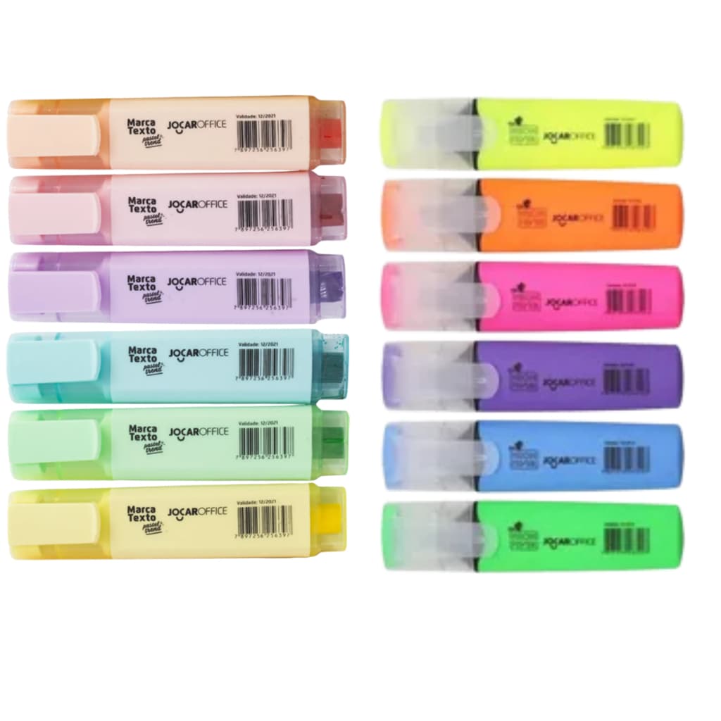 Kit 6 Marca Texto Neon + 6 Pastel Jocar Caneta Marcador Colorida