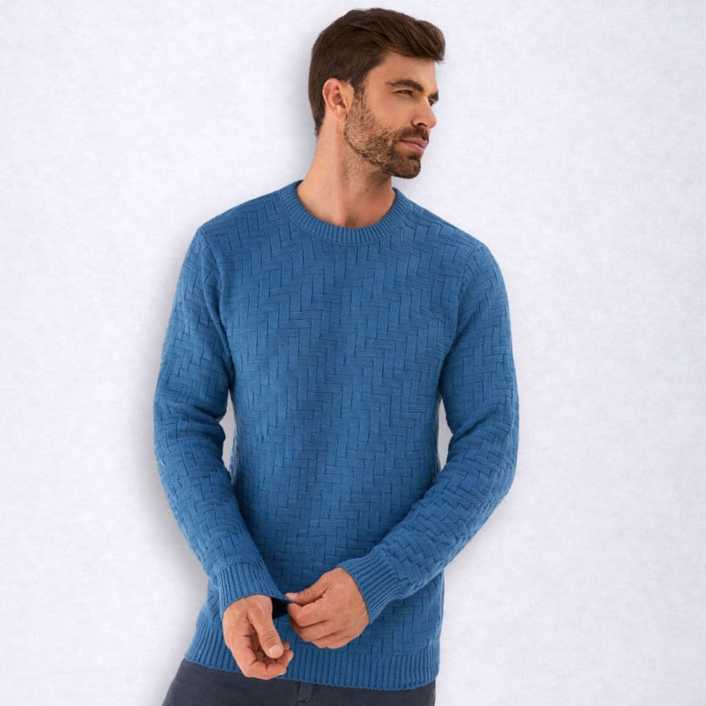 Suéter Masculino Tricot Premium Gola Redonda Texturizado Inverno