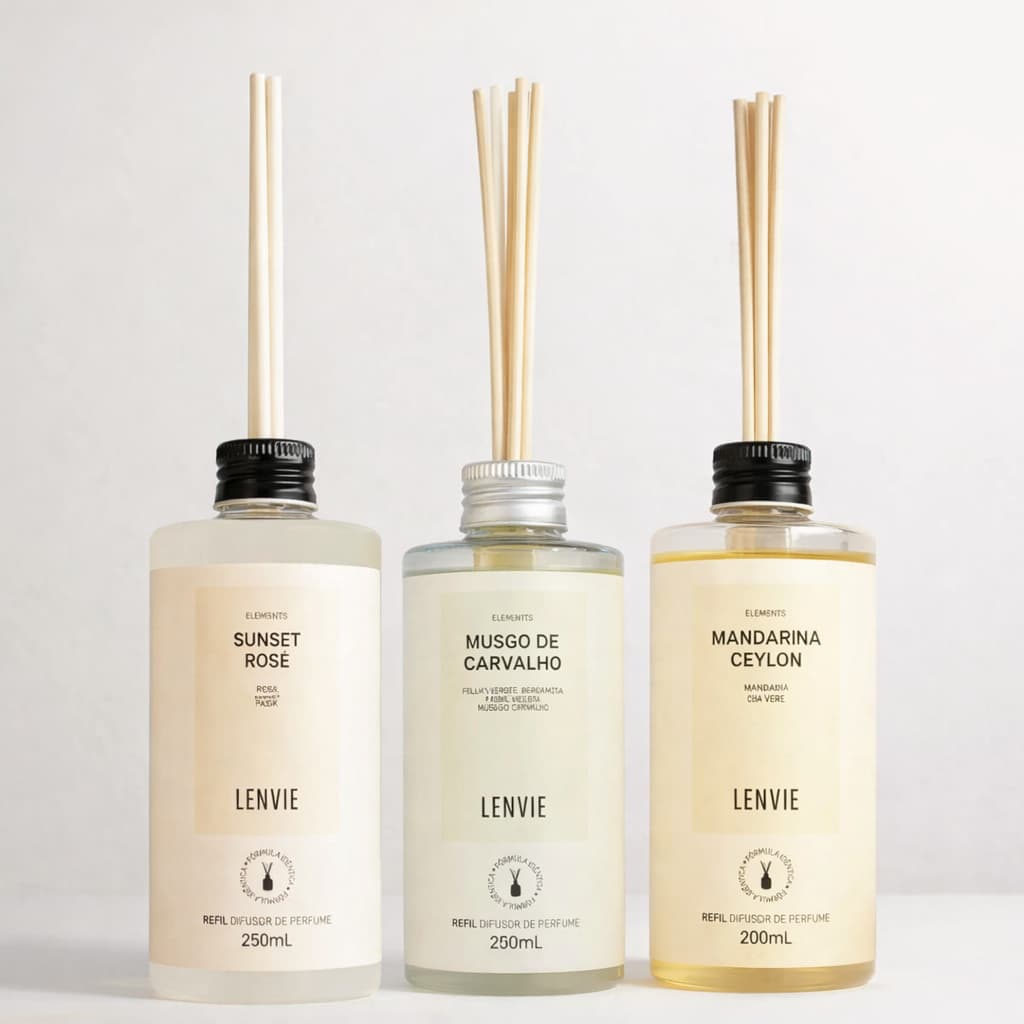 Refil De Difusor de Ambientes Perfumado Lenvie 200ml - Várias Fragrâncias - Com Varetas