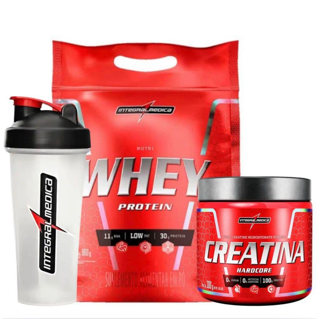 Kit Nutri Whey Protein 900g + Creatina 300g + Coqueteleira 600ml  - Integralmedica