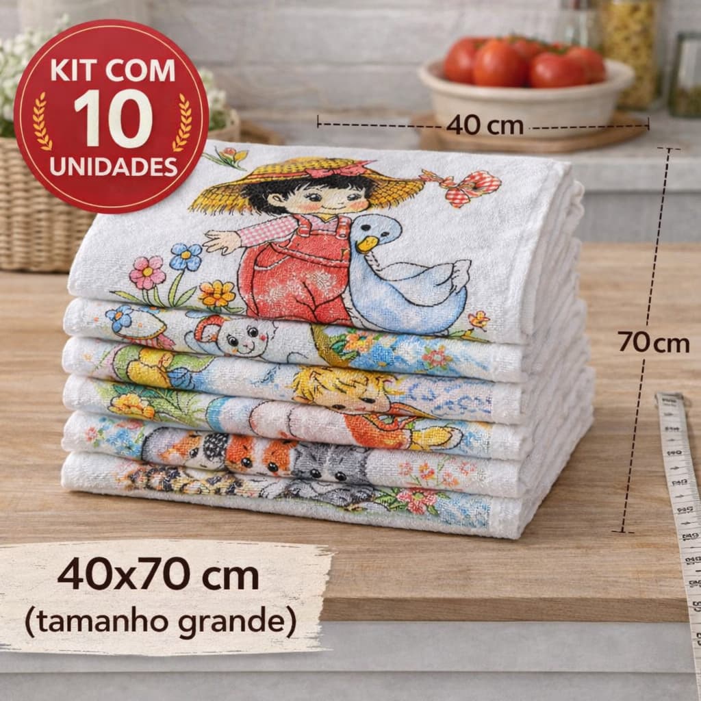 Kit com 10 ou 5 Panos de Prato Grande Absorvente Copa Para Cozinha   Secar Louça 40x70