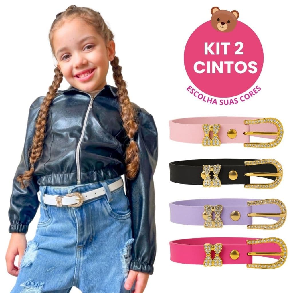 Kit 2 Cintos Infantil Menina Ajustável Laço Dourado Luxo Blogueirinha Festa