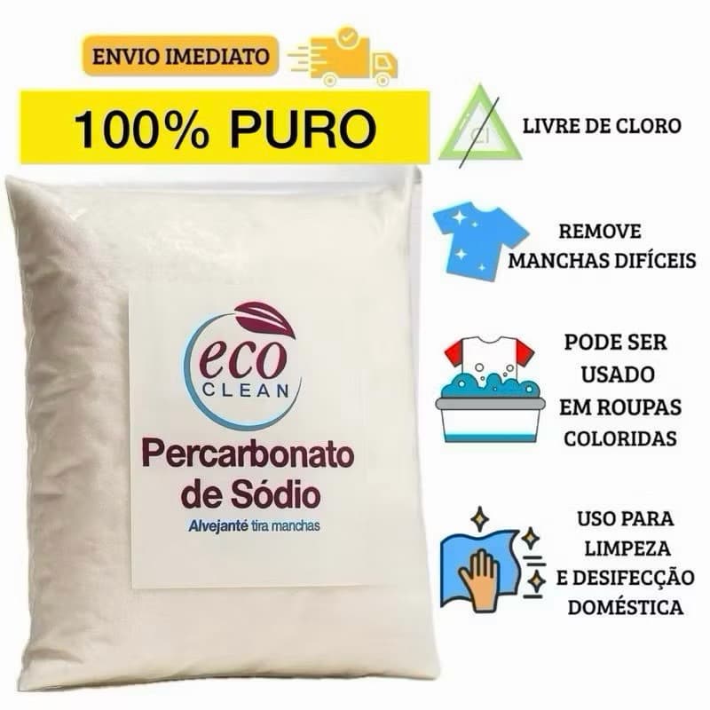Percarbonato de Sódio 100% PURO em Pó Limpeza Em Geral Tira Manchas Roupas Branca 2kg 1kg e 500g
