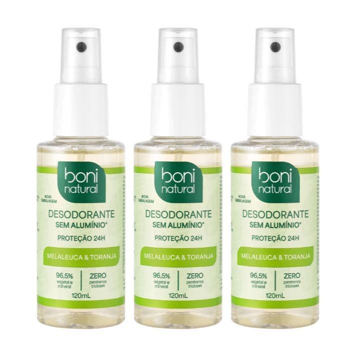 Kit 3 Desodorantes Spray Melaleuca e Toranja 120ml Boni Natural