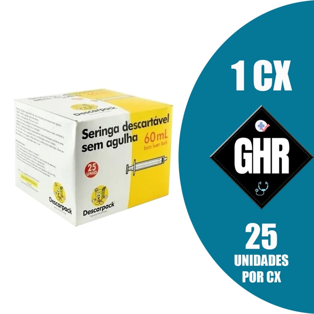 Seringa Descartável 60 Ml Luer Lock C/25 Und - Descarpack