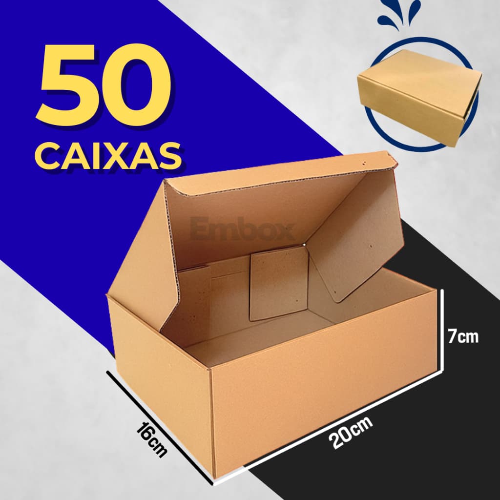 Kit 50, 20 ou 10 Caixas de Papelão Kraft Para Envios E-Commerce 20x16x7cm