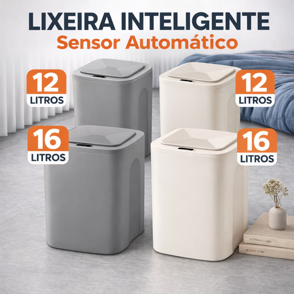 Lixeira Automática com Sensor Automático de 12L 16L Para Cozinha e Escritório