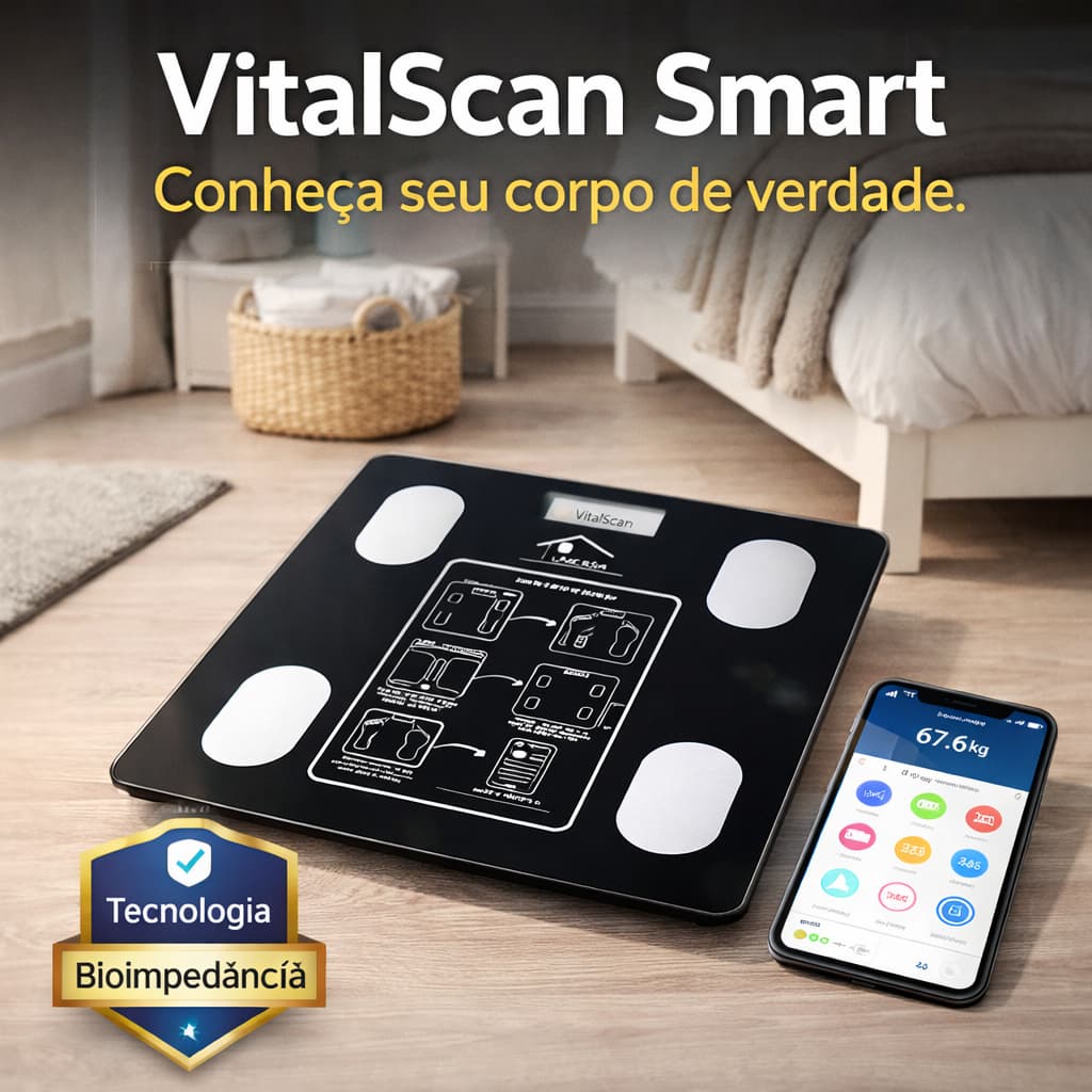 Balança Digital Bioimpedância Bluetooth VitalScan Smart 140kg Gordura Corporal IMC App Celular