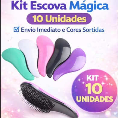 E7UA Kit 10 - Escovas Mágicas pra cabelo - Anti Frizz - De Desembaraçar Cabelo cores sortidas