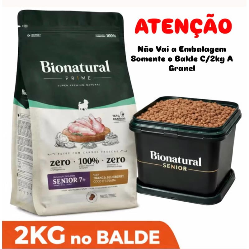 Bionatural Para Cães Sênior De Raças Pequenas 2kg à Granel No Balde Sabor Frango Blueberry Coco E Cevada
