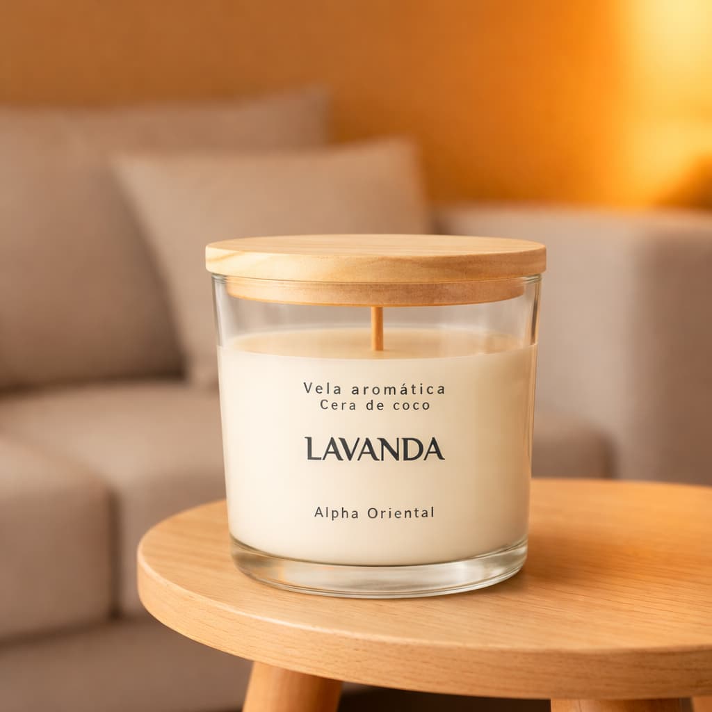 Vela aromática artesanal PREMIUM 200/100G - Vários Aromas - Com especiarias e tampa de madeira