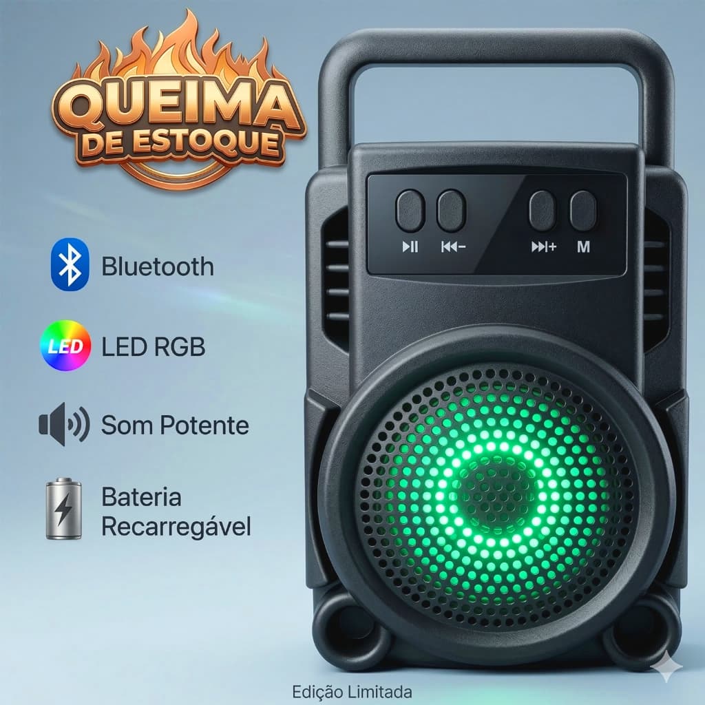 PROMOÇÃO Mini Caixa de Som Bluetooth Potente GTS-1360 3" Portátil com LED Colorido Portátil