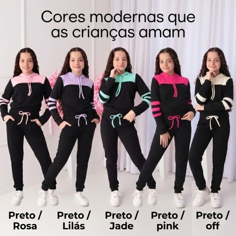 Conjunto Moletom Infantil Juvenil Bicolor Com Capuz ( 4 ao 14 anos )