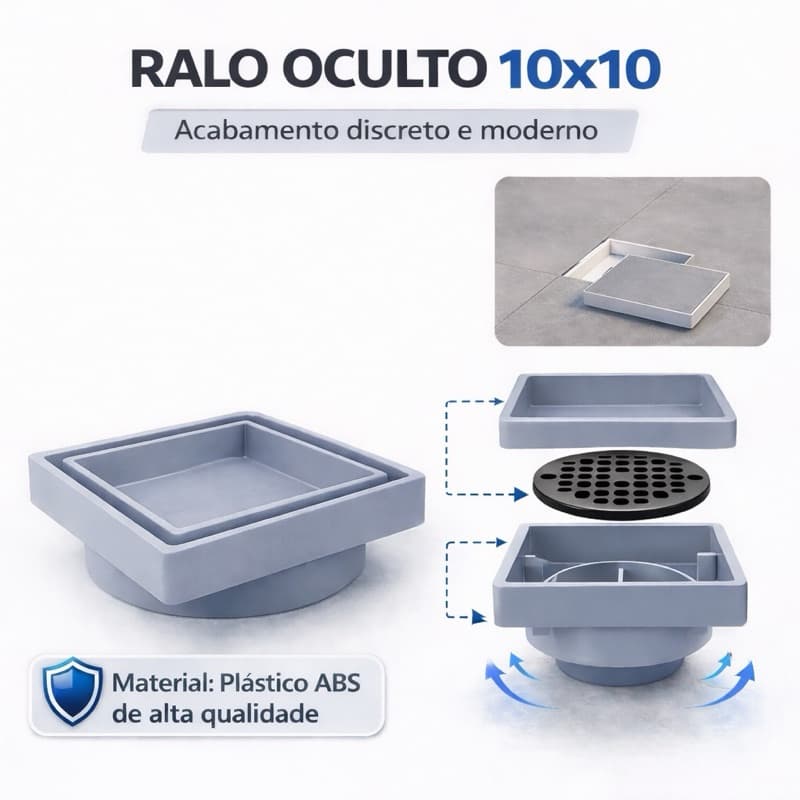 Ralo Oculto Invisível 10x10 Anti-insetos Antiodor Para Piso Porcelanato