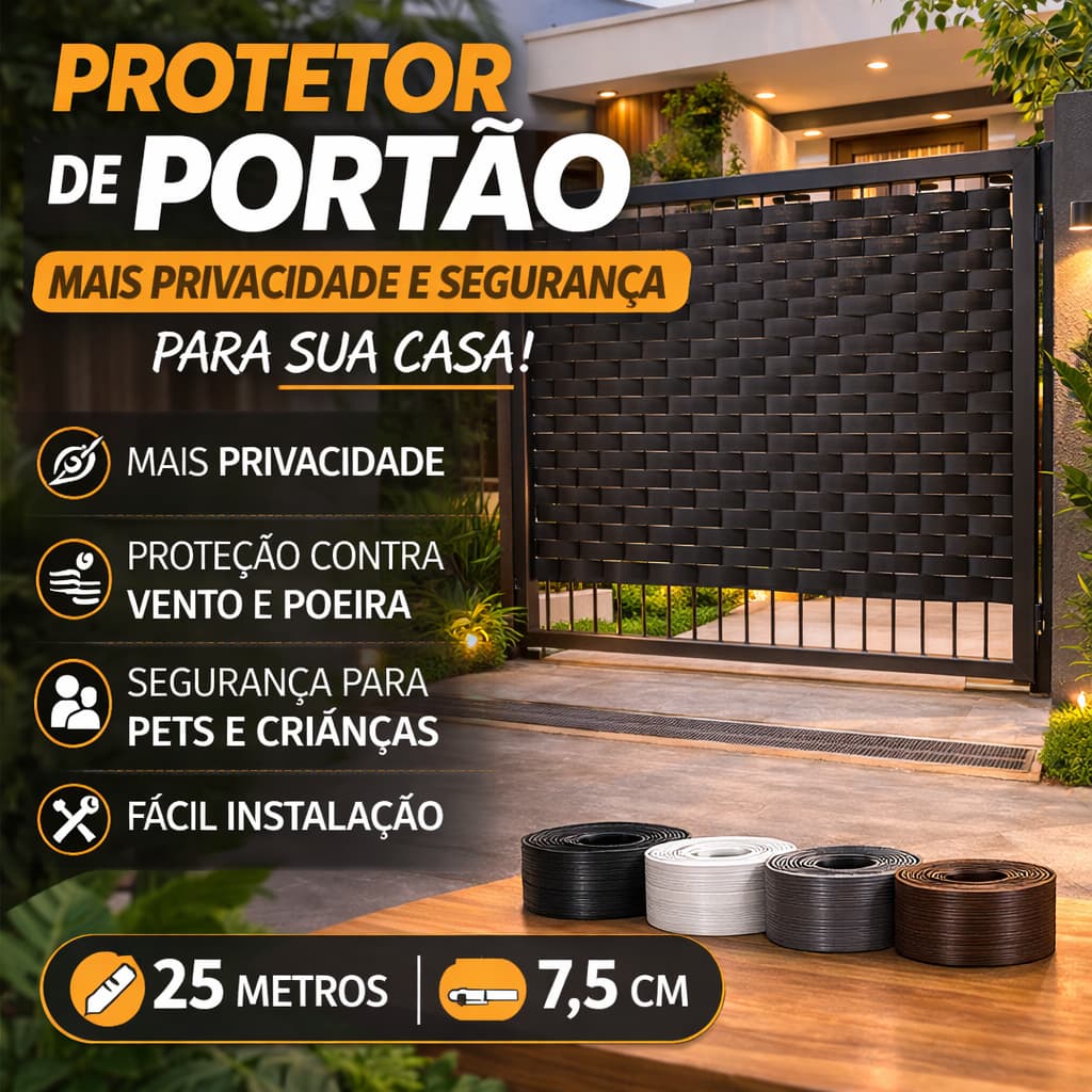 Protetor Fechamento Portão Grade Varanda Preto Branco Cinza Marrom com material de fixação