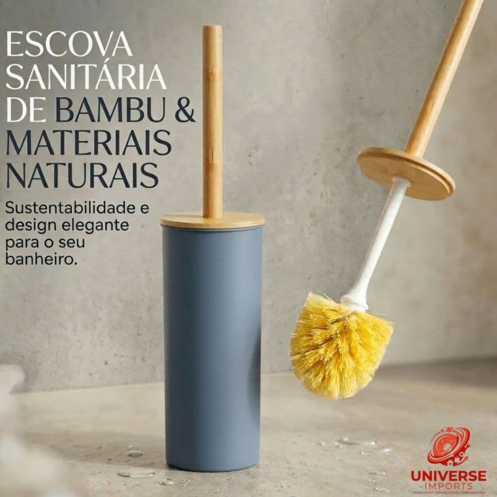 Escova Sanitária de Bambu com Suporte luxo | Escova de Limpeza para Vaso Sanitário Ecológica, Resistente, Moderna E Liso