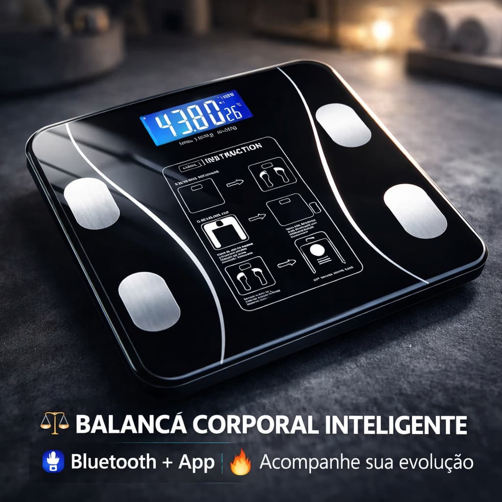 Balança Digital Corporal Inteligente Bioimpedância Bluetooth 180kg Cor Preta