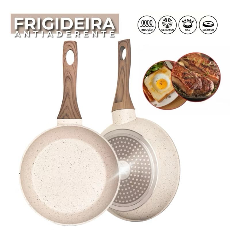 Frigideira Antiaderente Não Usa Óleo Cerâmica Vanilla Cream Grafite Fundo Triplo Premium Indução