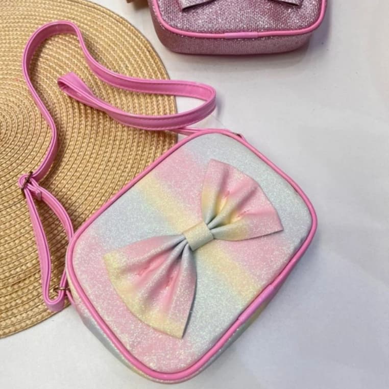 Bolsa Infantil Transversal com Laço, Bolsinha de Menina Blogueirinha Bolsa Lacinho Infantil