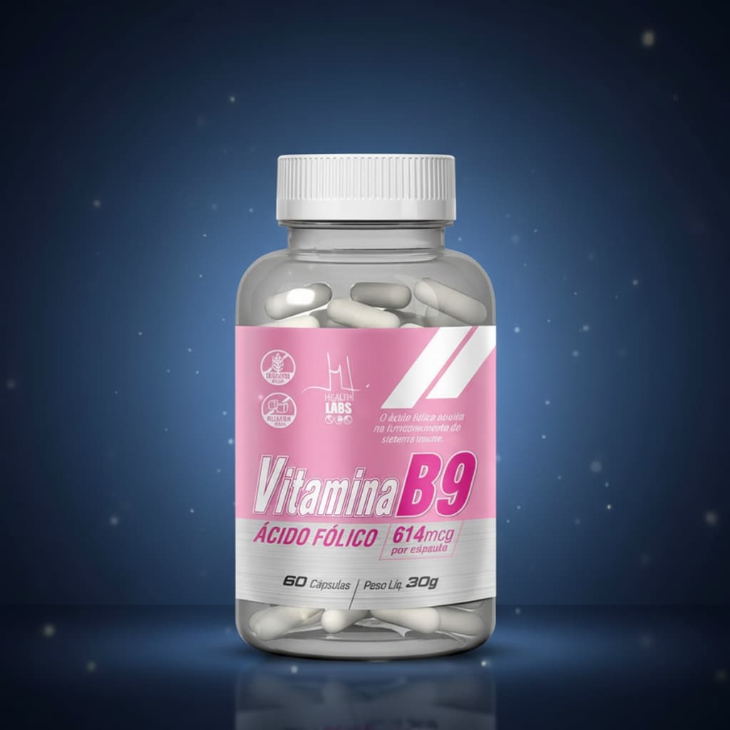 Vitamina B9 Ácido Fólico 614mcg 60 Cápsulas Imunidade Energia Formação Celular Gestantes